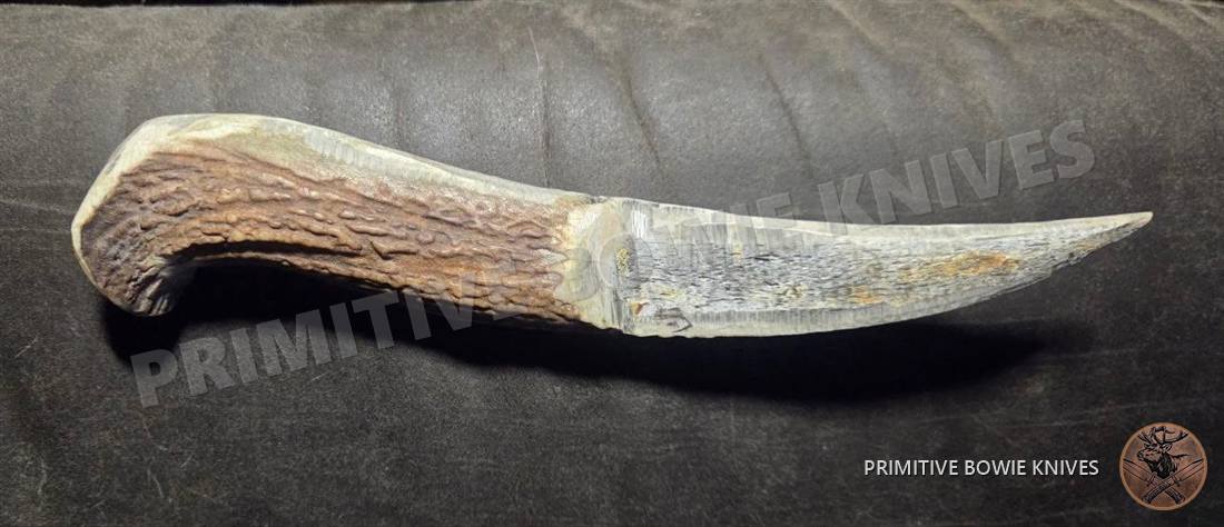 Curved knife rough stag handle, a handmade knife with an elk stag handle